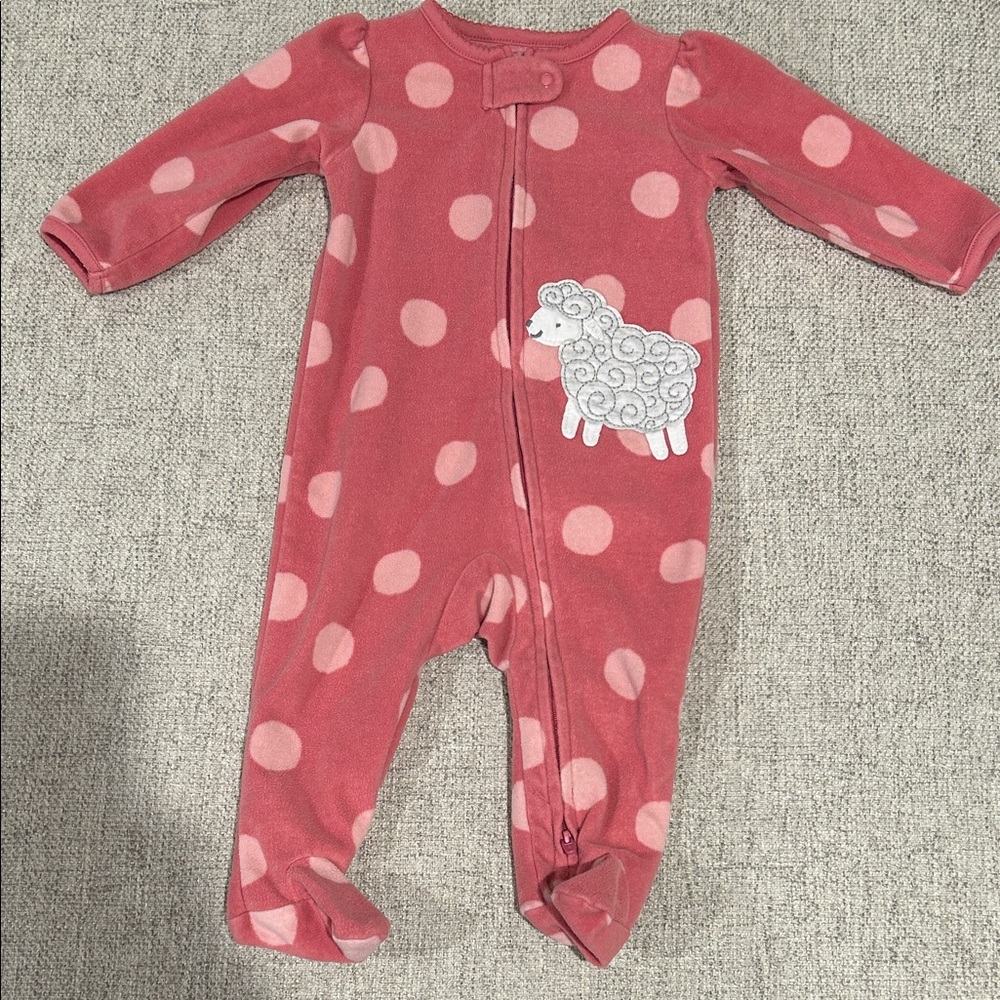 Adorable Pink Polka Dot Baby Fleece Pajamas with Sheep Design
